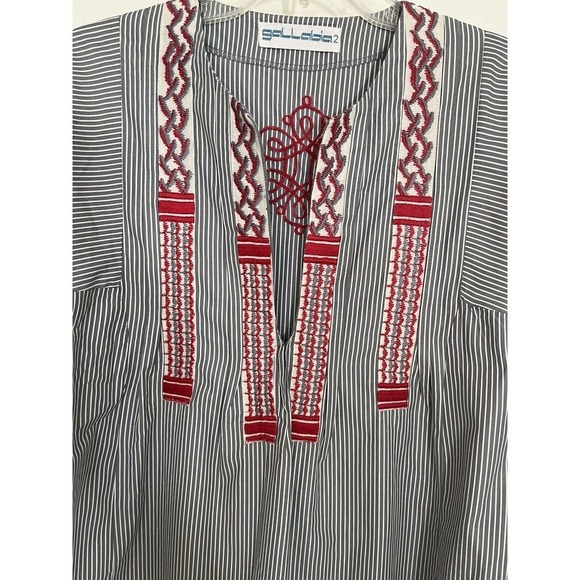 Striped Embroidered Blouse - Red and Black - Picture 4 of 9